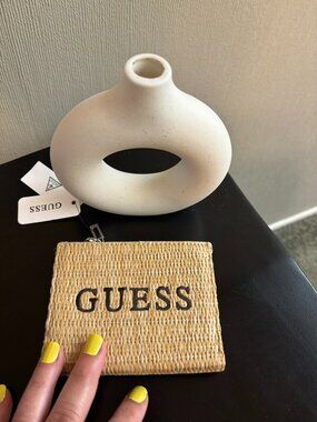 Guess Bifold Mini Wallet Woven Straw Zipper Coin Pocket New with Tags